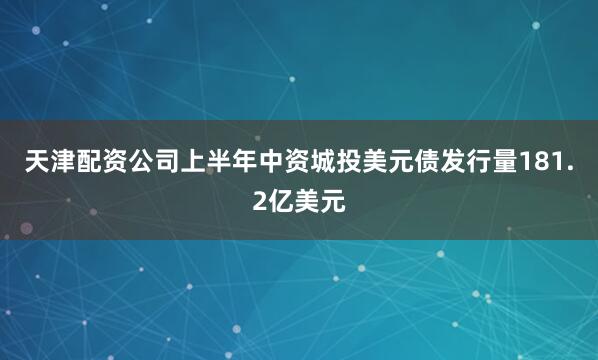 天津配资公司上半年中资城投美元债发行量181.2亿美元